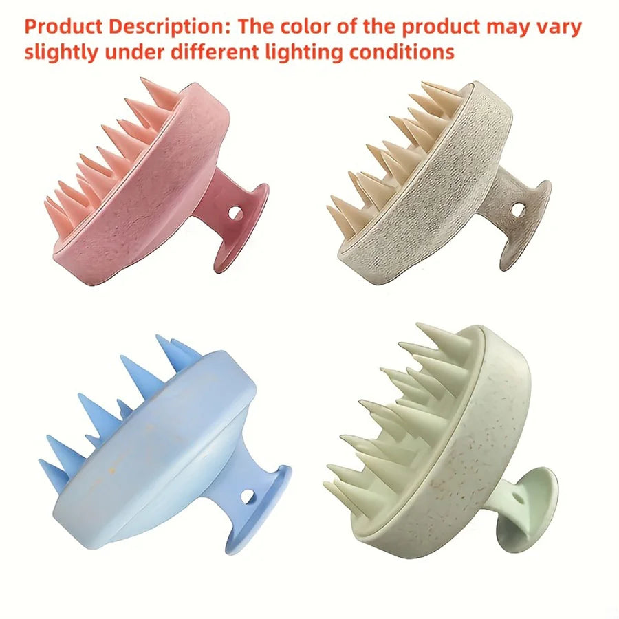 Portable Shampoo Brush, Wheat Straw & Silicone, for Scalp Exfoliation, Easy to Carry, 4 Color Options (Pink, Blue, Green, Beige)