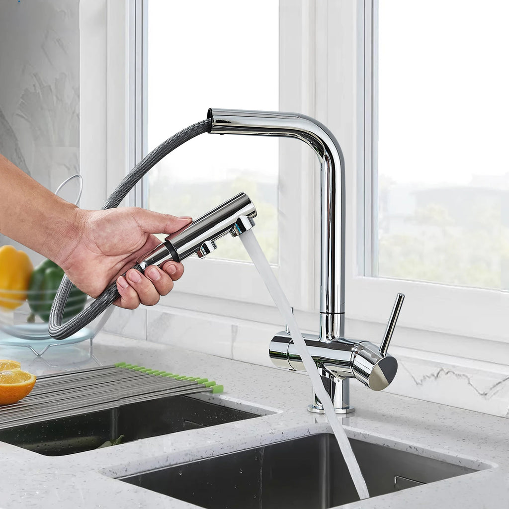 Chrome Filtered Faucet Brass Purifier Kitchen Faucet Dual Handle Drinking Water Vessel Sink Mixer Tap Torneira for Kitchen