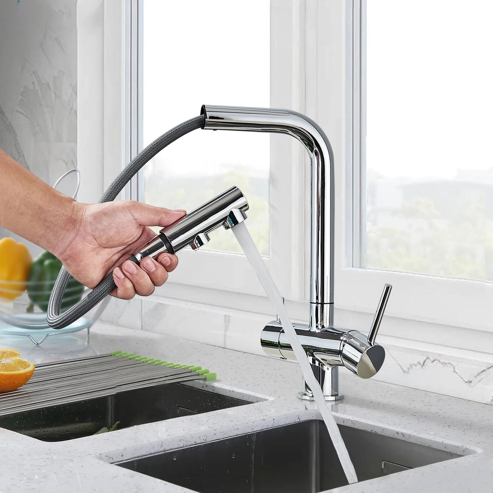 Chrome Filtered Faucet Brass Purifier Kitchen Faucet Dual Handle Drinking Water Vessel Sink Mixer Tap Torneira for Kitchen