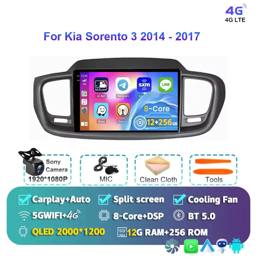 Android 15 For Kia Sorento 3 2014 - 2017 Car Radio Multimedia Video Player Navigation stereo GPS Android 10 No 2din 2 din dvd