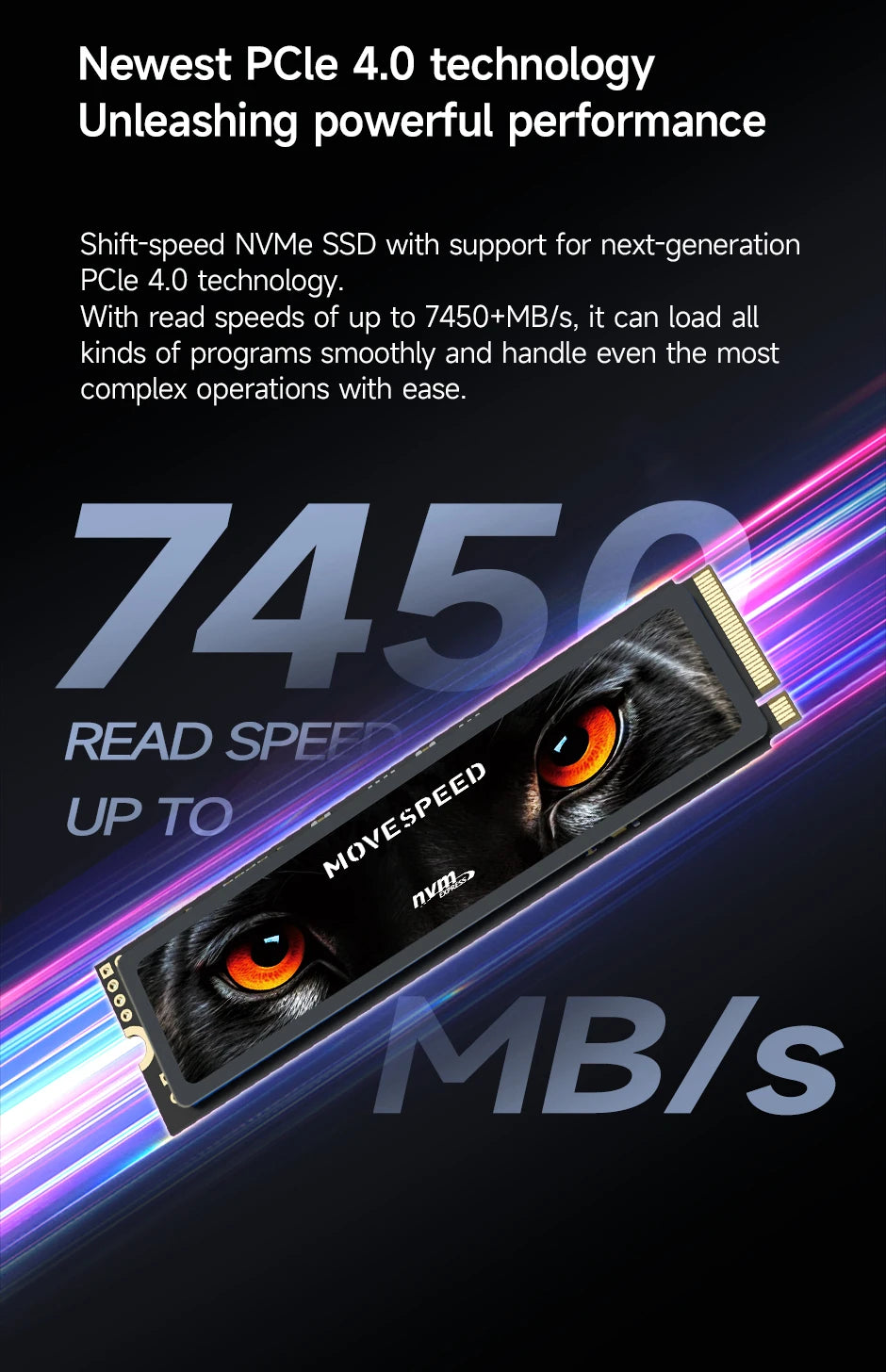 MOVESPEED 7450MB/s SSD NVMe M.2 2280 4TB 2TB 1TB Internal Solid State Hard Disk M2 PCIe 4.0x4 2280 SSD Drive for PS5 Laptop PC