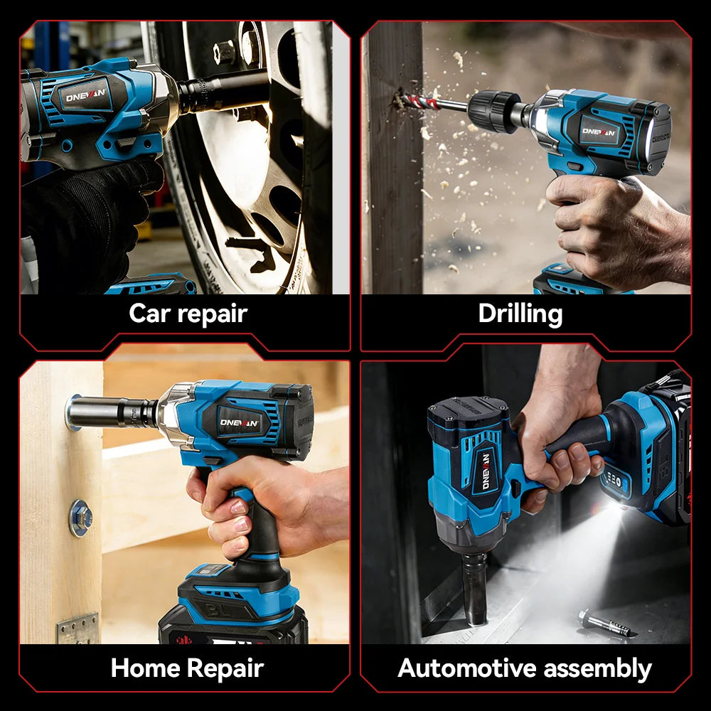 ONEVAN 1200N.M Brushless 1/2 inch Electric Impact Wrench, 3-Function Cordless Drill Screwdriver Tools for Makita 18V Battery