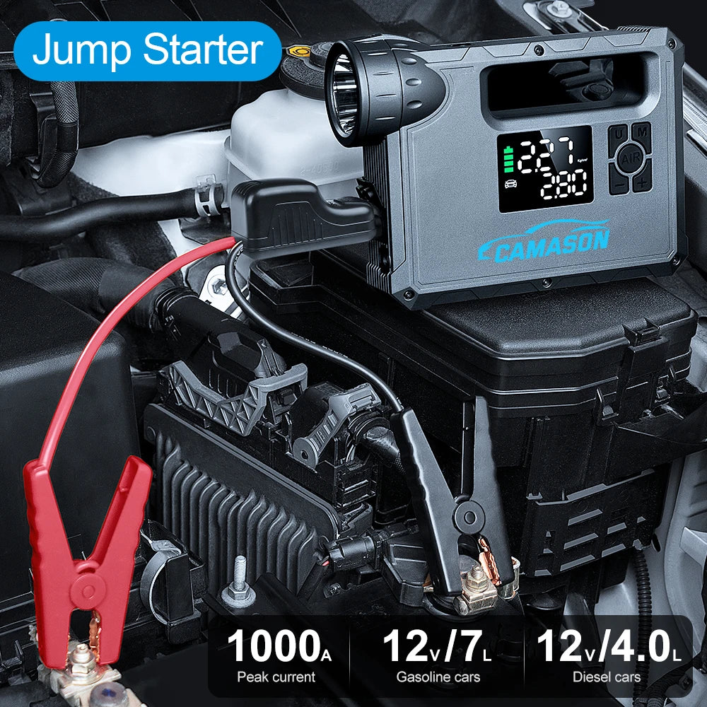 5 in 1 Car Jump Starter with air Compressor Portable Flashlight Starting Device Power Bank Battery Automotive Booster start