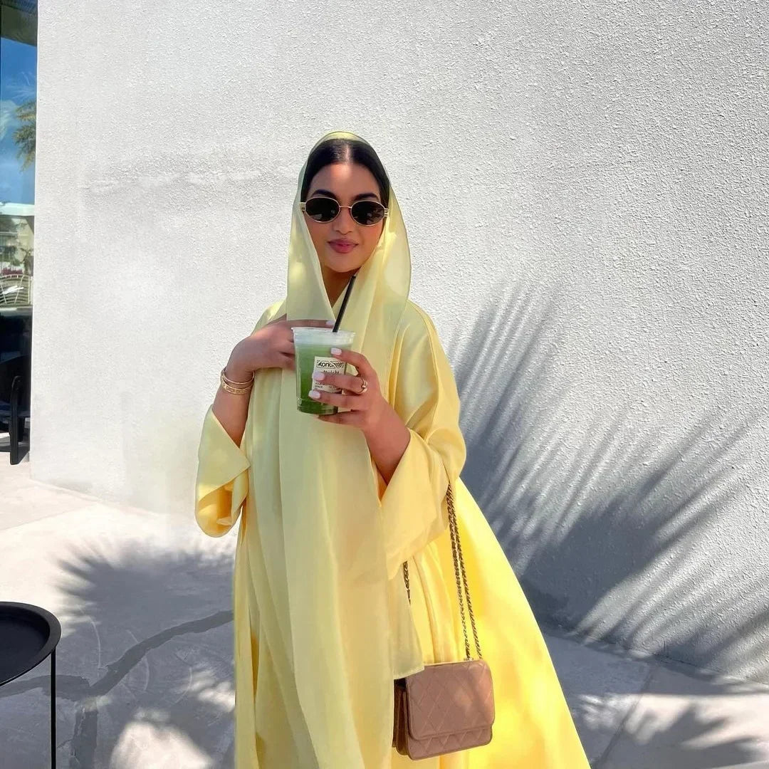 Muslim Women Pink Satin Kimono Abaya Damen Dubai Elegant Luxury Kaftan Modest Dress Islam Caftan Marocain Robe Femme Musulmane