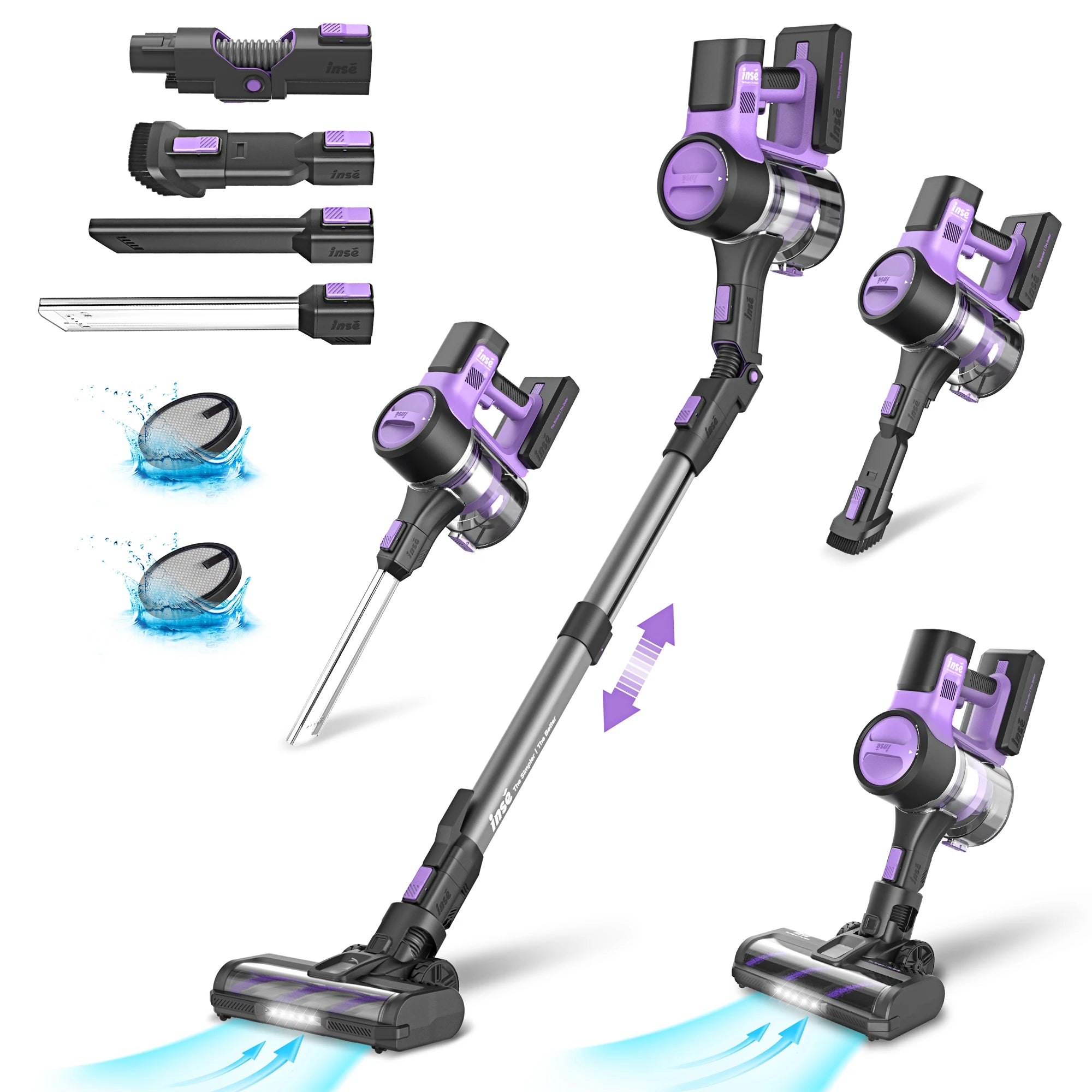 INSE S10 Cordless Vacuum Cleaner, 6-in-1 Stick Vacuum with 45Kpa Powerful Suction, Max 50 Min Runtime Rechargeable Battery