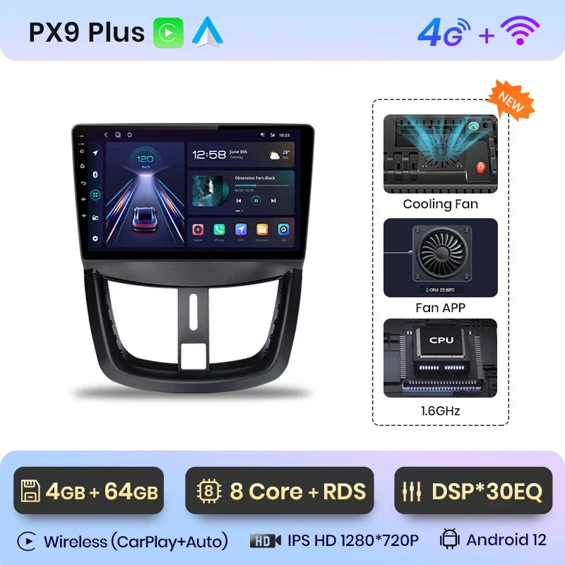 AWESAFE PX9 Car Radio Autoradio for PEUGEOT 207 207CC 2006-2015 Wireless Carplay Screen Android Auto Stereo GPS Navi FM RDS BT