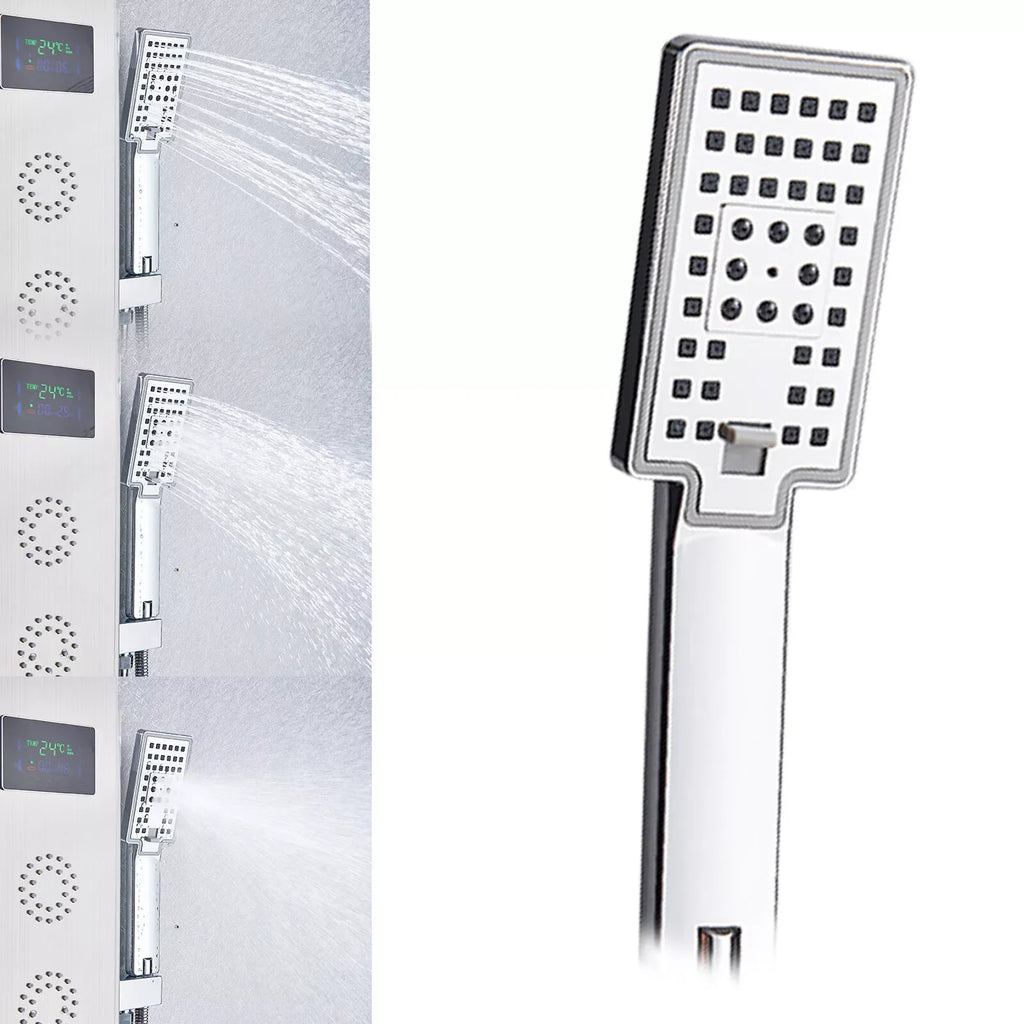 Rain Waterfall LED Shower Panel Black Shower Column Tower Digital Screen TEMP Mixer Tap Spray Bidet Shower Mixer Faucet