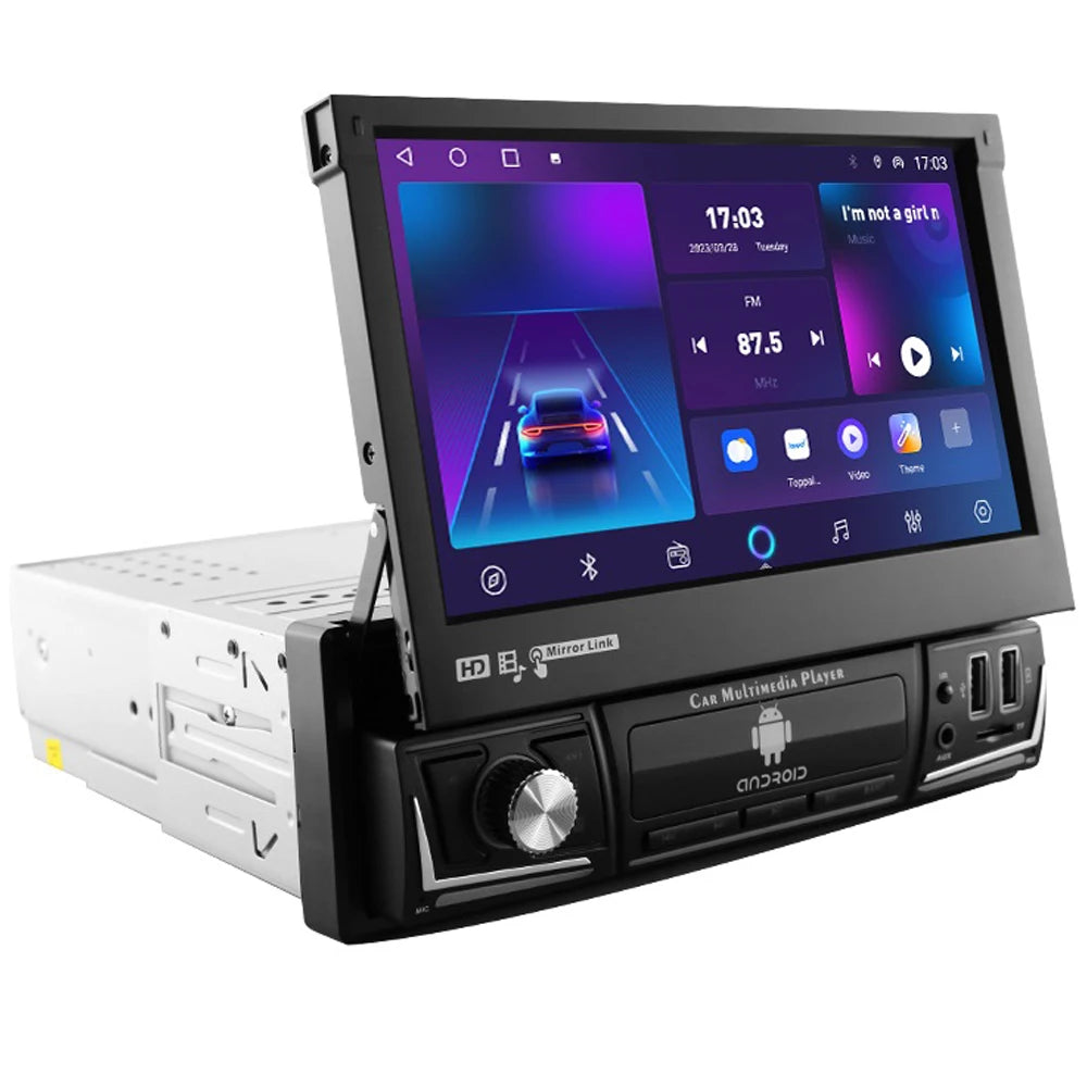 Android 14 Quad Core 2G 32G Single 1 Din Car Autoradio Player Universal Retractable Screen Car Radio WiFi MP5 Car GPS Navigation