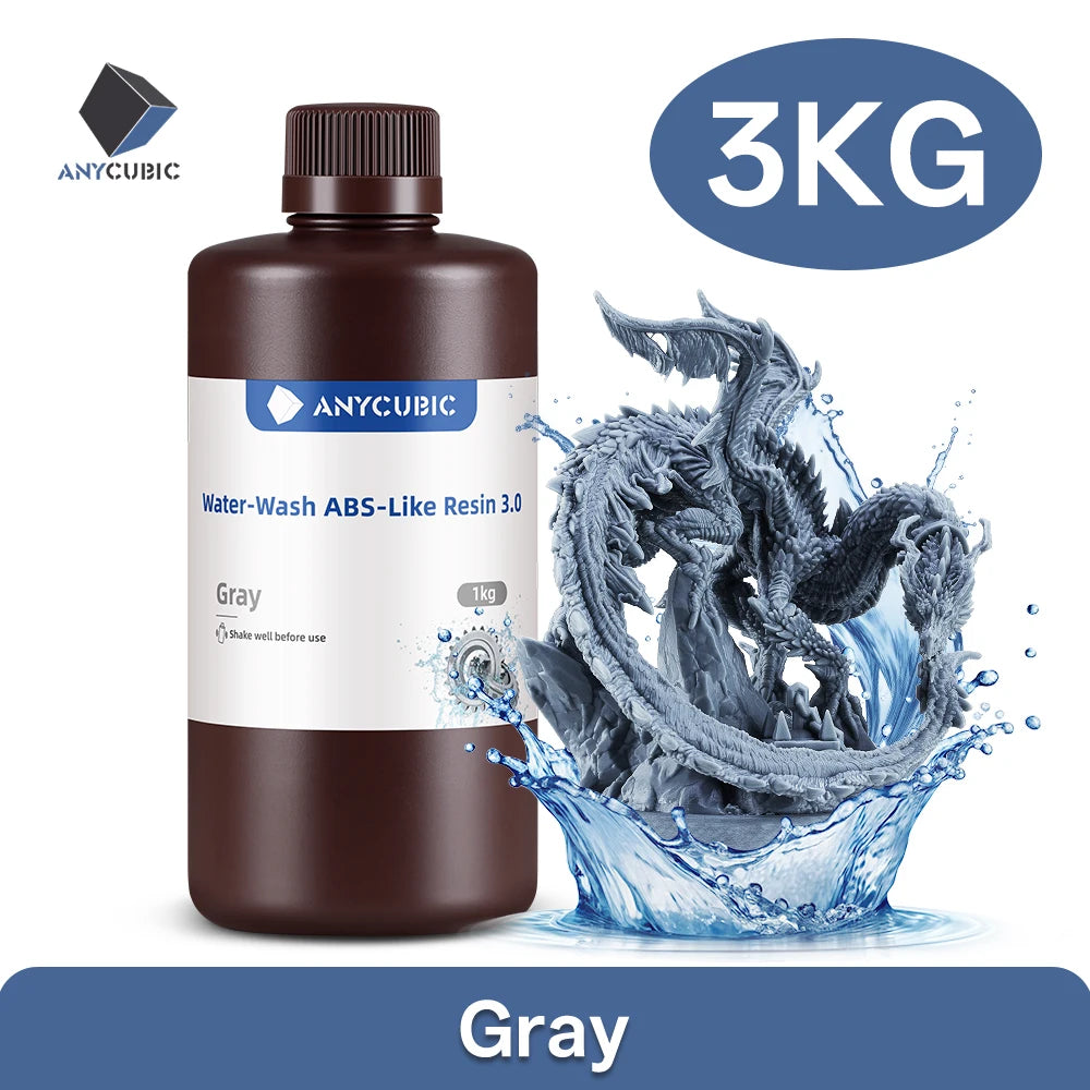 ANYCUBIC 3KG ABS-Like Resin 3.0 Water-Washable UV 405nm Photopolymer Resin 3D Resin High Precision for LCD 3D Printer