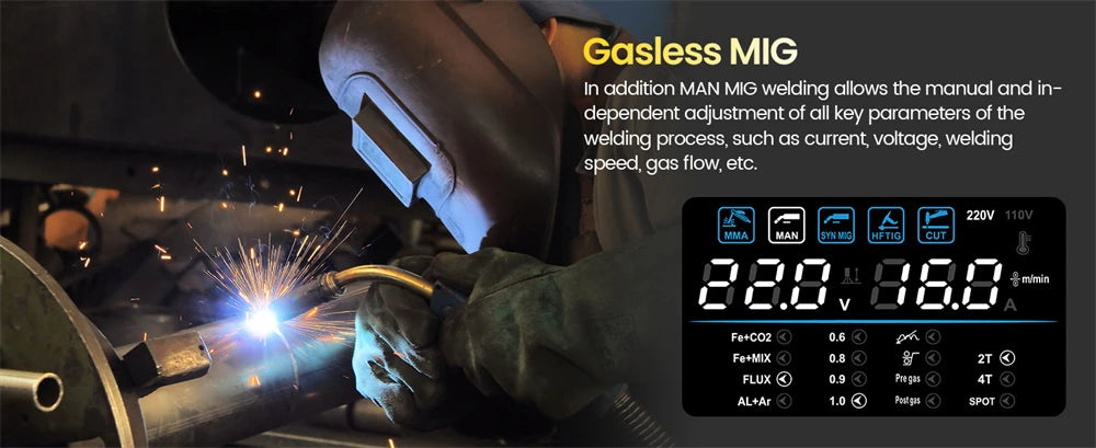 HZXVOGEN HVM270 6 in 1 Aluminum Welding Machine Cut/Gas MIG/Gasless MIG/HF TIG/MMA Digital Screen 2/4T Inverter Welder Stainless