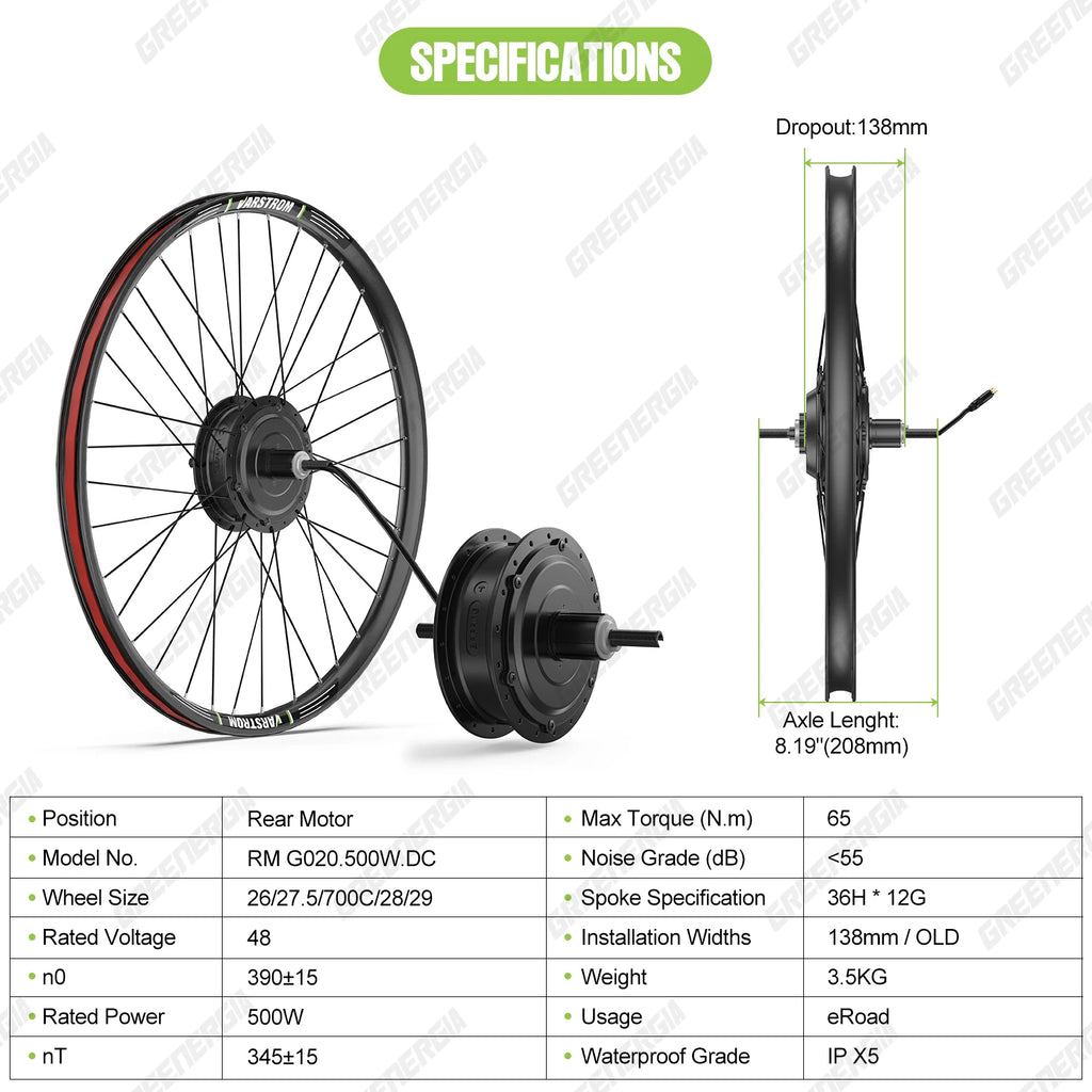 Bafang 48V 500W Front Rear Hub Motor Brushless Gear Bicycle Electric Bike Conversion Kit 20-29 Inch 700C Wheel Drive Engine