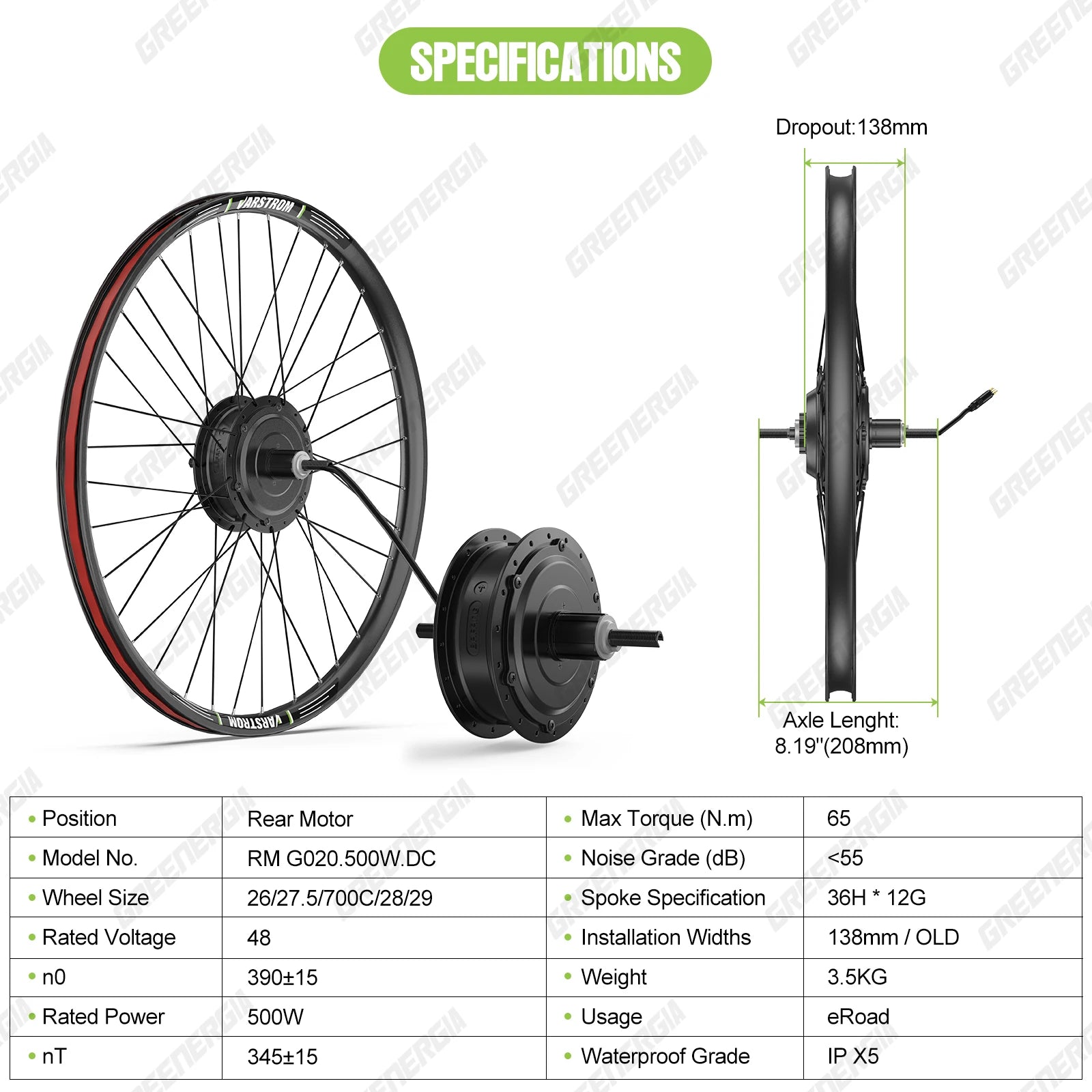 Bafang 48V 500W Front Rear Hub Motor Brushless Gear Bicycle Electric Bike Conversion Kit 20-29 Inch 700C Wheel Drive Engine