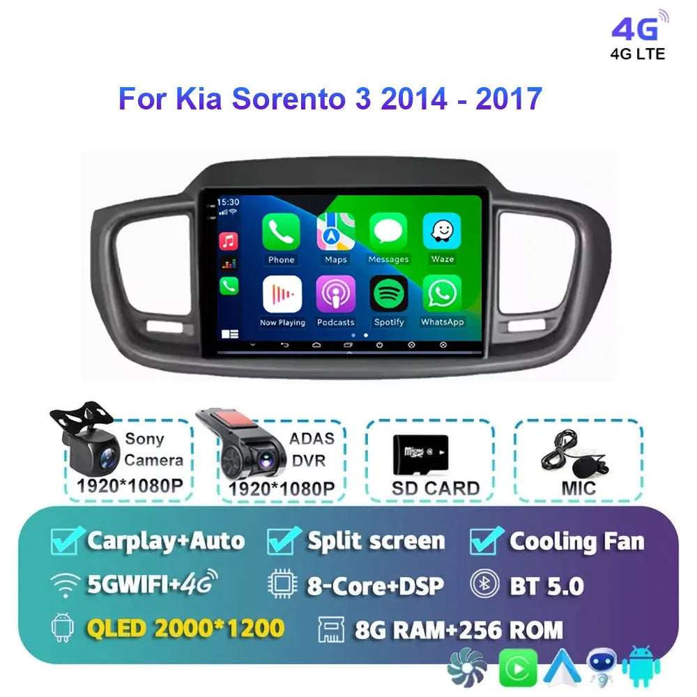 Android 15 For Kia Sorento 3 2014 - 2017 Car Radio Multimedia Video Player Navigation stereo GPS Android 10 No 2din 2 din dvd