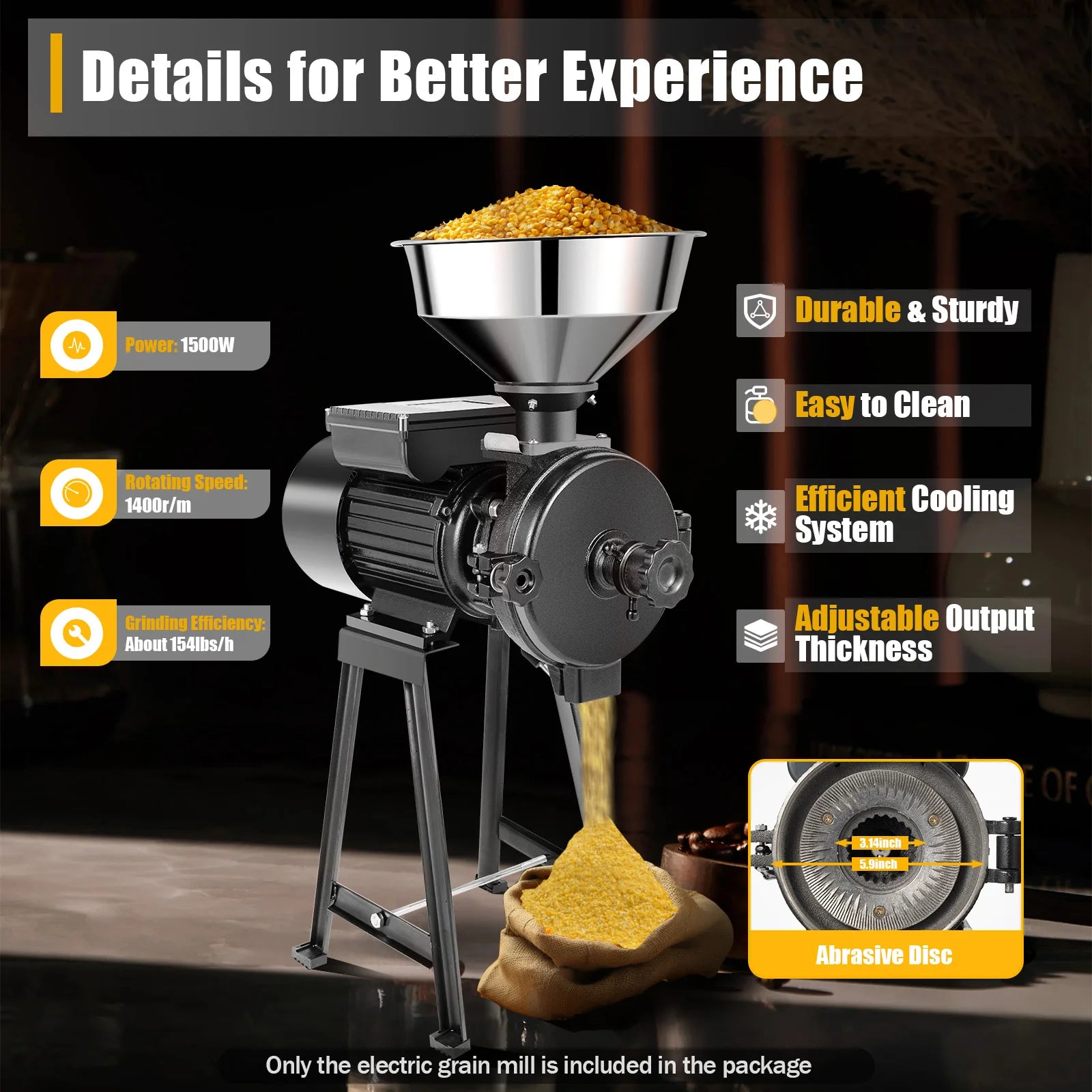 Electric Grain Mill,Dry Grain Wheat Grinder Coffee Bean Milling  and Grinding Machine ,with Stainless Steel Funnel,110/220V