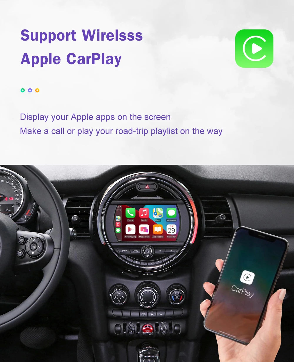 Wireless CarPlay for Mini R55 R56 R57 R58 R59 R60 R61 F54 F55 Clubman Countryman Hardtop John Cooper F56 F57 Android Auto