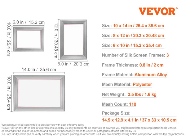 SucceBuy Screen Printing Kit 2/3 Pieces Aluminum Silk Screen Printing Frames 110 Count Mesh 5 Glitters and Screen Printing