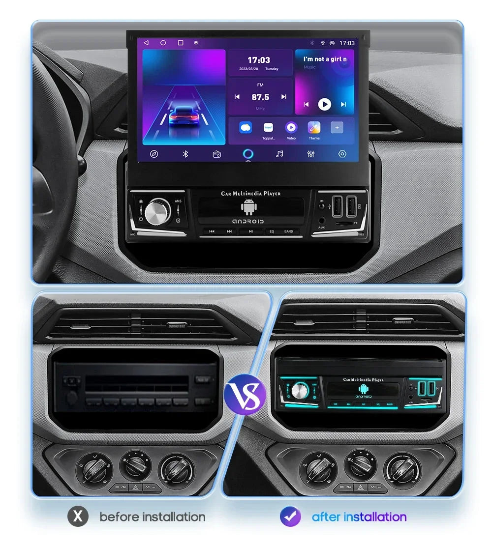 Android 14 Quad Core 2G 32G Single 1 Din Car Autoradio Player Universal Retractable Screen Car Radio WiFi MP5 Car GPS Navigation