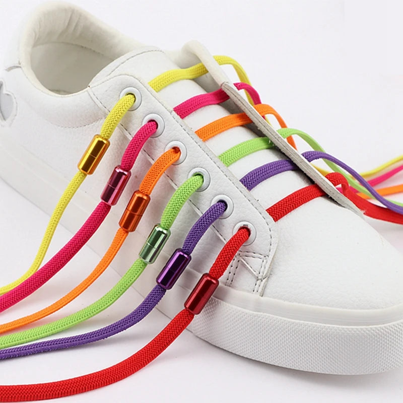 Round Shoelaces Capsule Buckle Aluminum Shoe Laces Without Ties Metal Lock Children And Adults Sneakers Shoelace Accessories