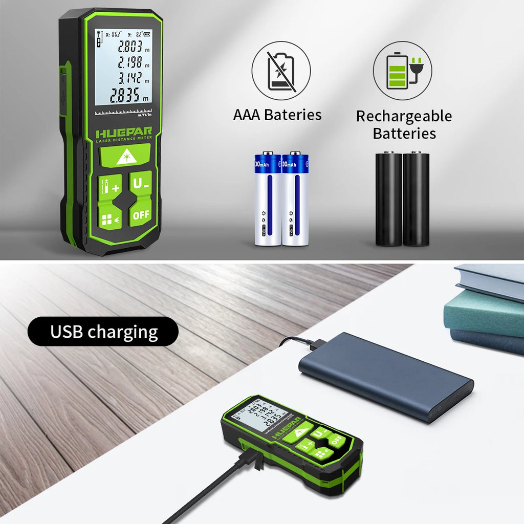 Huepar S60-G Digital Green Laser Distance Meter 60M Laser Tape Measure Rangefinder With LCD Angle Sensor Measuring Tools