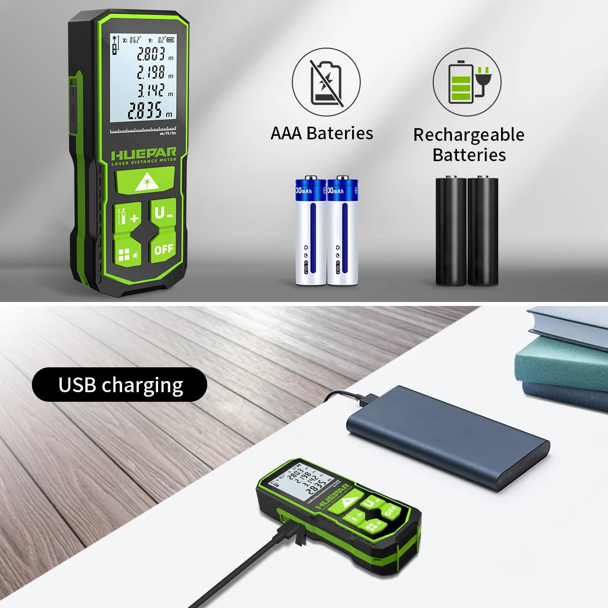 Huepar S60-G Digital Green Laser Distance Meter 60M Laser Tape Measure Rangefinder With LCD Angle Sensor Measuring Tools