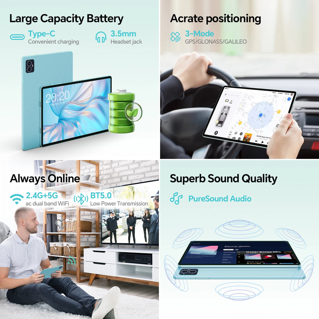 Teclast M50 Pro, Android 13 Tablet Pc, Unisoc T616 10.1 Inch, Eight Cores, 1920X1200 Fhd, (8Gb+8Gb)Max.16Gb Ram, 256Gb Rom, 4g Network, Dual Wifi, 6000Mah