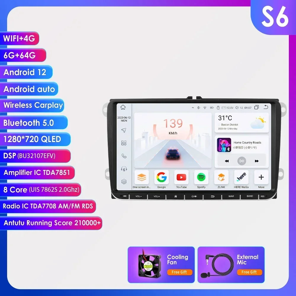 Hizpo Car Multimedia Player 2din Android 13 Radio For VW Volkswagen Golf Polo Skoda Rapid Octavia Passat b6 7 Tiguan Carplay GPS