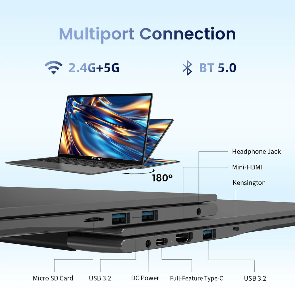 Teclast F17Plus Laptop, 17.3 Inches, for Intel N150, 16Gb Ram 512Gb Ssd, Windows 11 Pro, Notebook with 180 Rotation °   Mini-Hdmi Backlit Keyboard