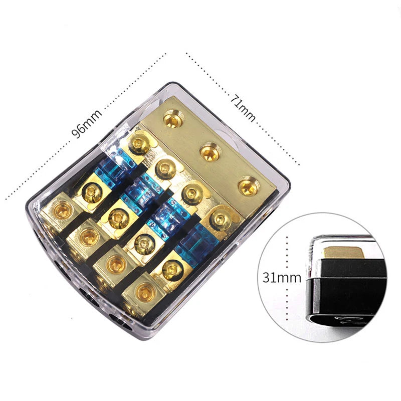 Car Audio Distribution Fuse Block, Mini ANL Fuse Box Holder Distribution Block (0-4GA)IN-(4-8GA)OUT 2/3/4 Way Fuses Holder 60A