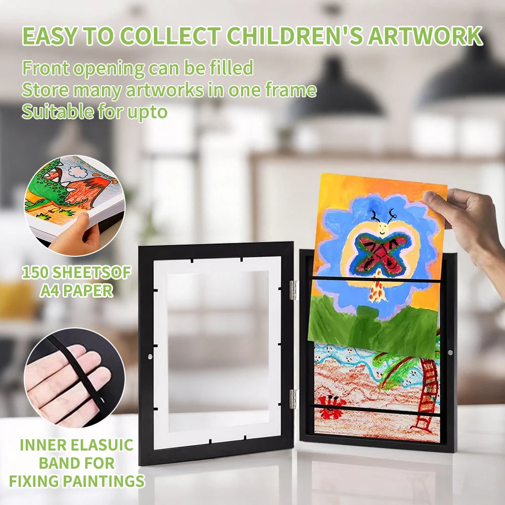 Kids Art Frames, 1pcs A4 Fillable Front Opening Photo Frames, Artwork Display Storage Frame Changeable, Hold 150 Pictures