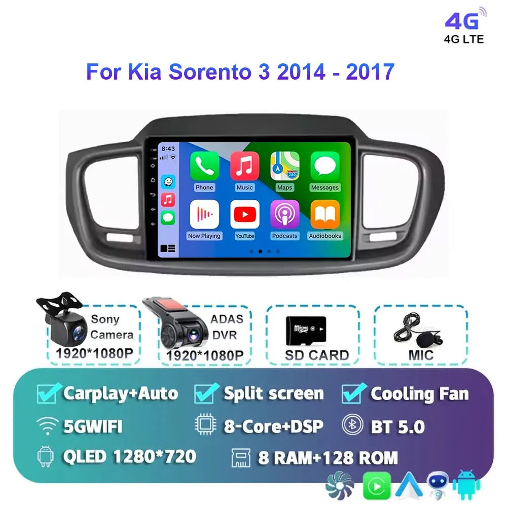 Android 15 For Kia Sorento 3 2014 - 2017 Car Radio Multimedia Video Player Navigation stereo GPS Android 10 No 2din 2 din dvd