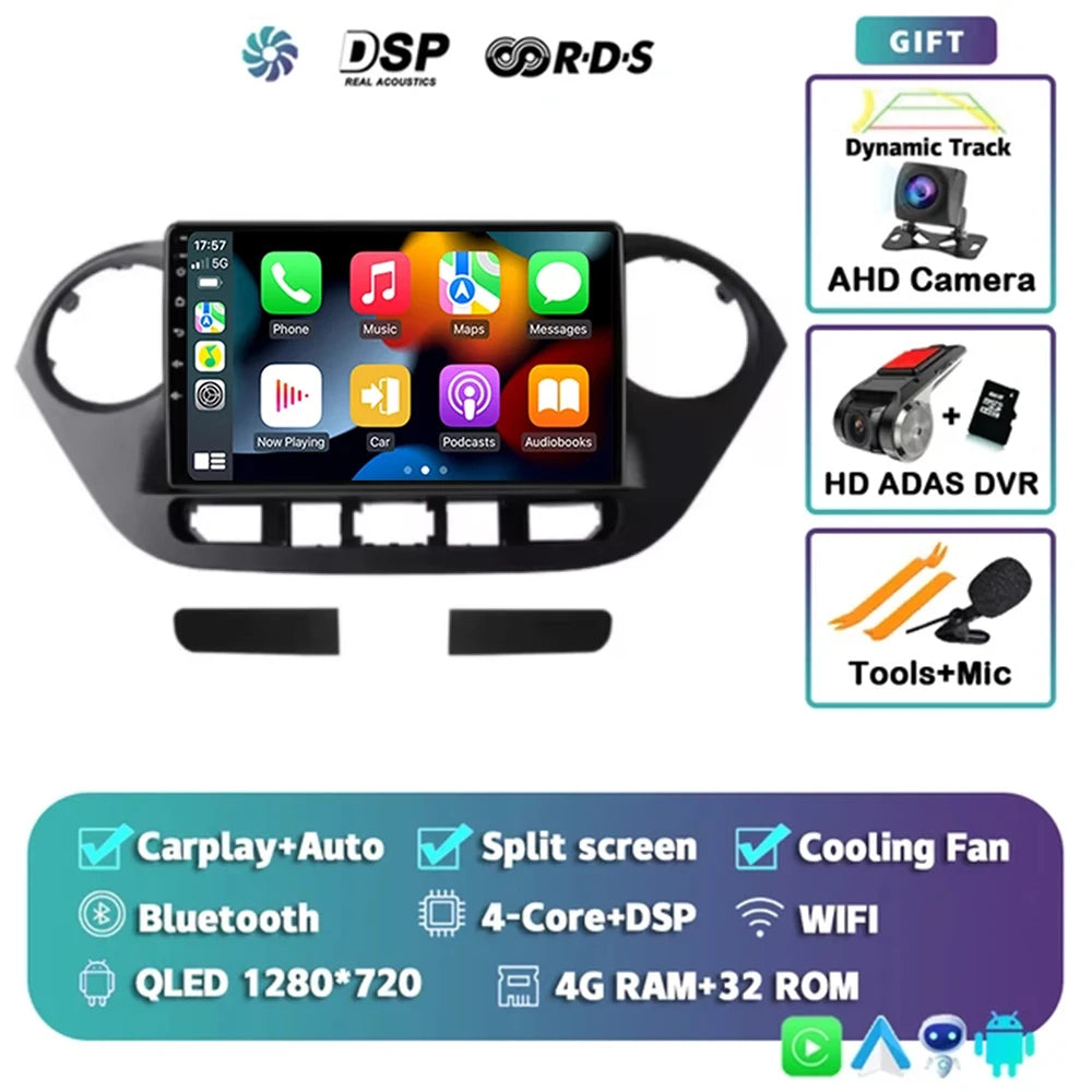 Android 14 For Hyundai i10 2 2013 -2018 LHD 2K QLED Stereo Car Radio Multimedia Video Player GPS AI Voice CarPlay 4G Navigation