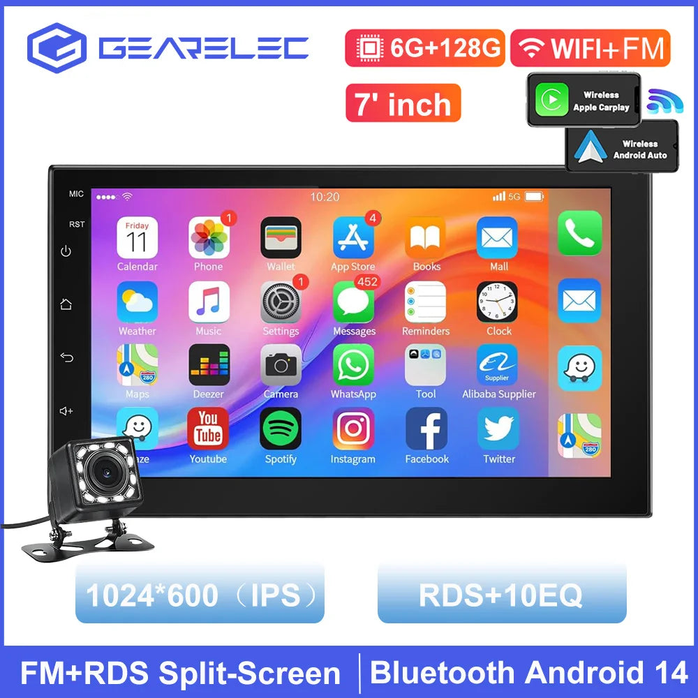 Car Radio 2 Din Multimedia Video Player Carplay Android Auto Android 13 Universal 7 Inch 2 din android Navigation Auto Stereo