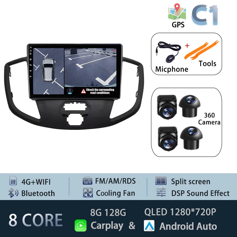 Android 15 for Ford Transit 2015 - 2018 Qualcomm Snapdragon Navigation 4G WIFI  Multimedia Player Auto Carplay auto BT