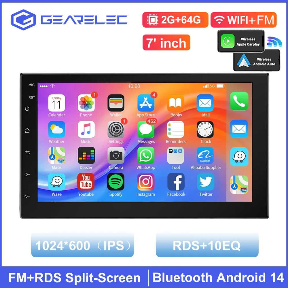 Car Radio 2 Din Multimedia Video Player Carplay Android Auto Android 13 Universal 7 Inch 2 din android Navigation Auto Stereo
