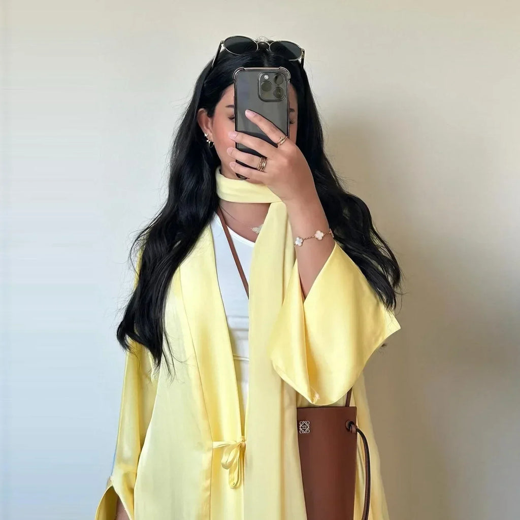 Muslim Women Pink Satin Kimono Abaya Damen Dubai Elegant Luxury Kaftan Modest Dress Islam Caftan Marocain Robe Femme Musulmane