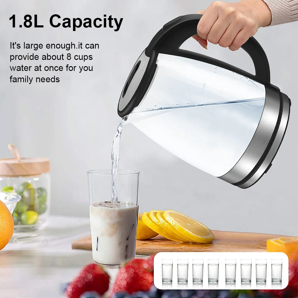 1.8L Electric Kettle Glass Tea Kettle 220V 1500-1800W Water Boiler Home Kitchen water heater,Dry Boiling Protection