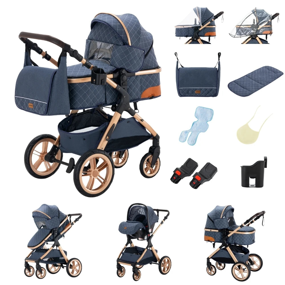 Baby Stroller 3 in 1 Multifunctional Stroller Easy Folding Travel Portable Baby Carriage Safety Seat EU Standard Free Shipping