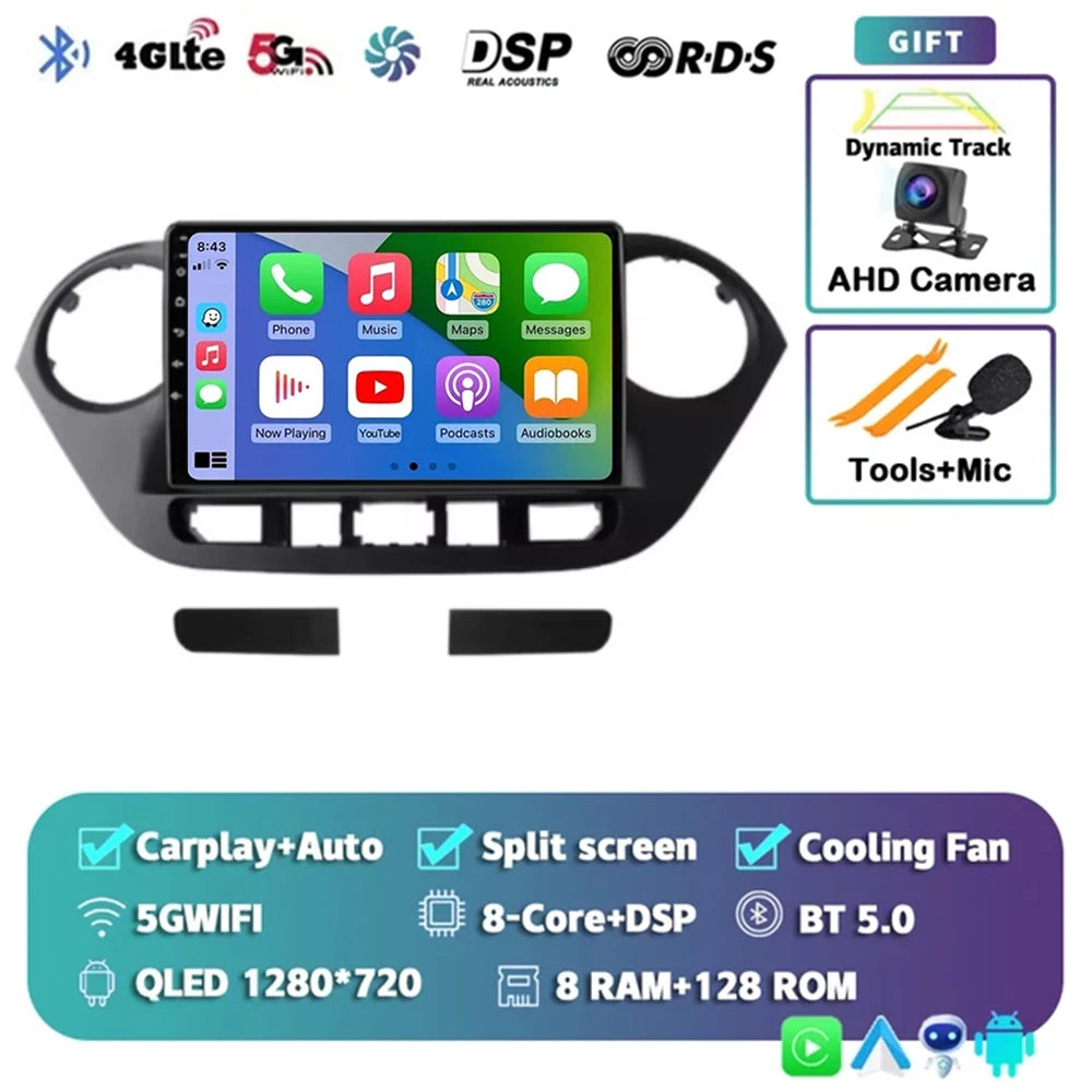 Android 14 For Hyundai i10 2 2013 -2018 LHD 2K QLED Stereo Car Radio Multimedia Video Player GPS AI Voice CarPlay 4G Navigation