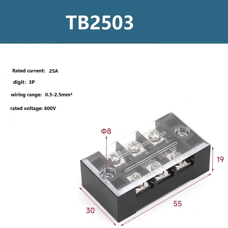 25A 600V Dual Row Barrier Screw Terminal Block Wire Connector TB Series 3 4 5 6 8 10 12 16 20 Positions Ways Factory Wholesale