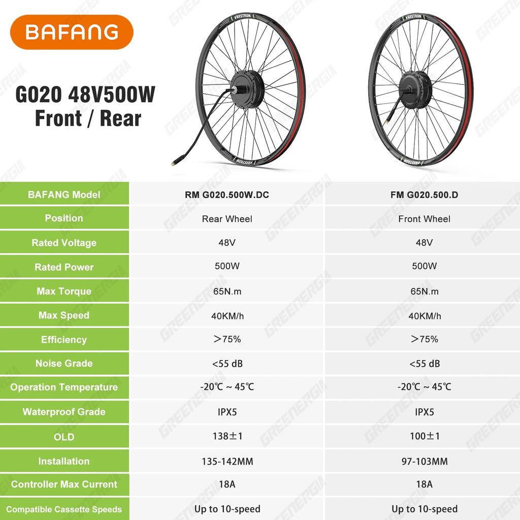 Bafang 48V 500W Front Rear Hub Motor Brushless Gear Bicycle Electric Bike Conversion Kit 20-29 Inch 700C Wheel Drive Engine