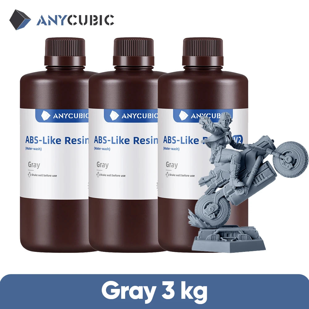 ANYCUBIC 3KG ABS-Like Resin 3.0 Water-Washable UV 405nm Photopolymer Resin 3D Resin High Precision for LCD 3D Printer
