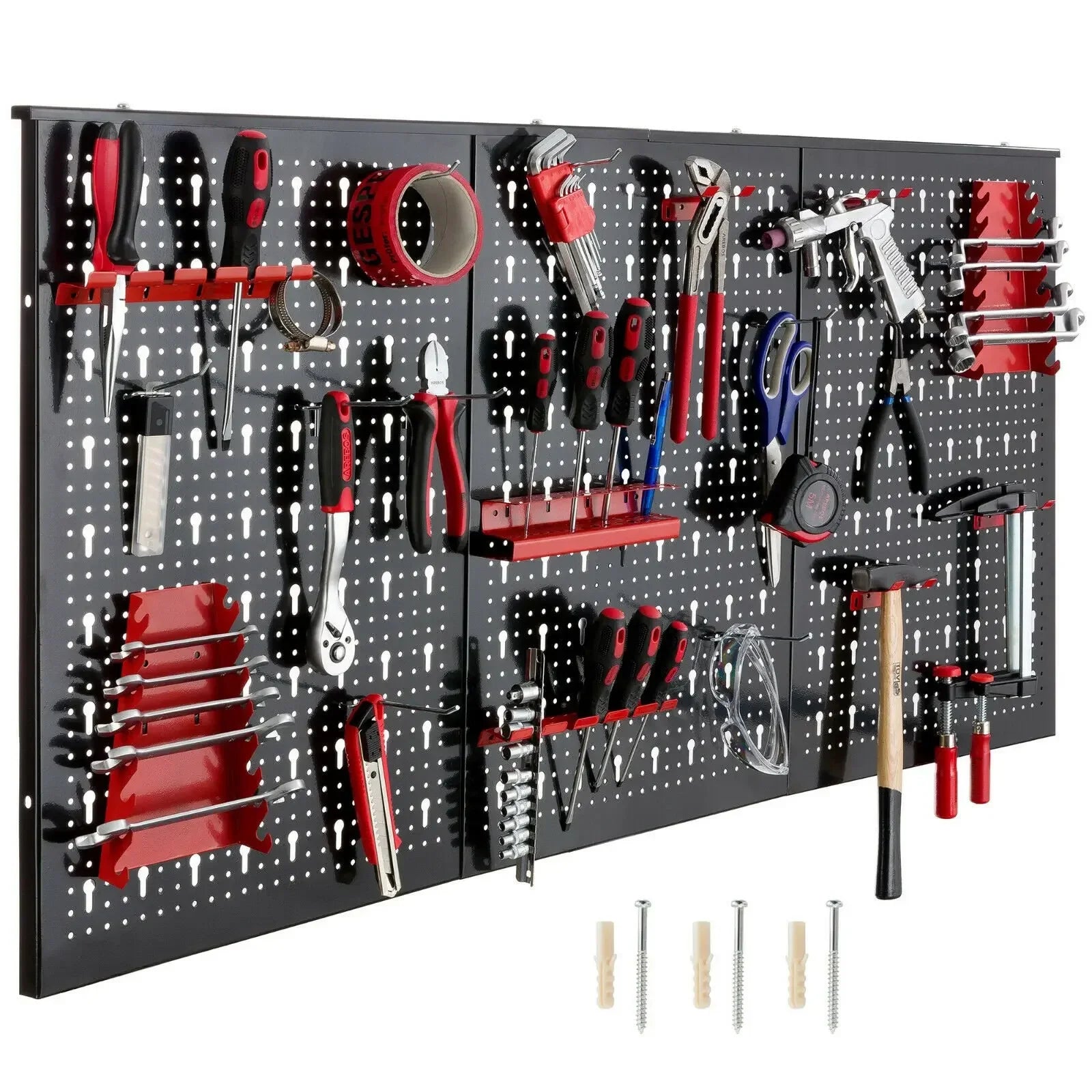 117x55cm Metal Pegboard Wall Organizer with Hooks 17PCS Kit, Garage Storage Bins, and Panel Tool Organizer Pegboard Wall Control