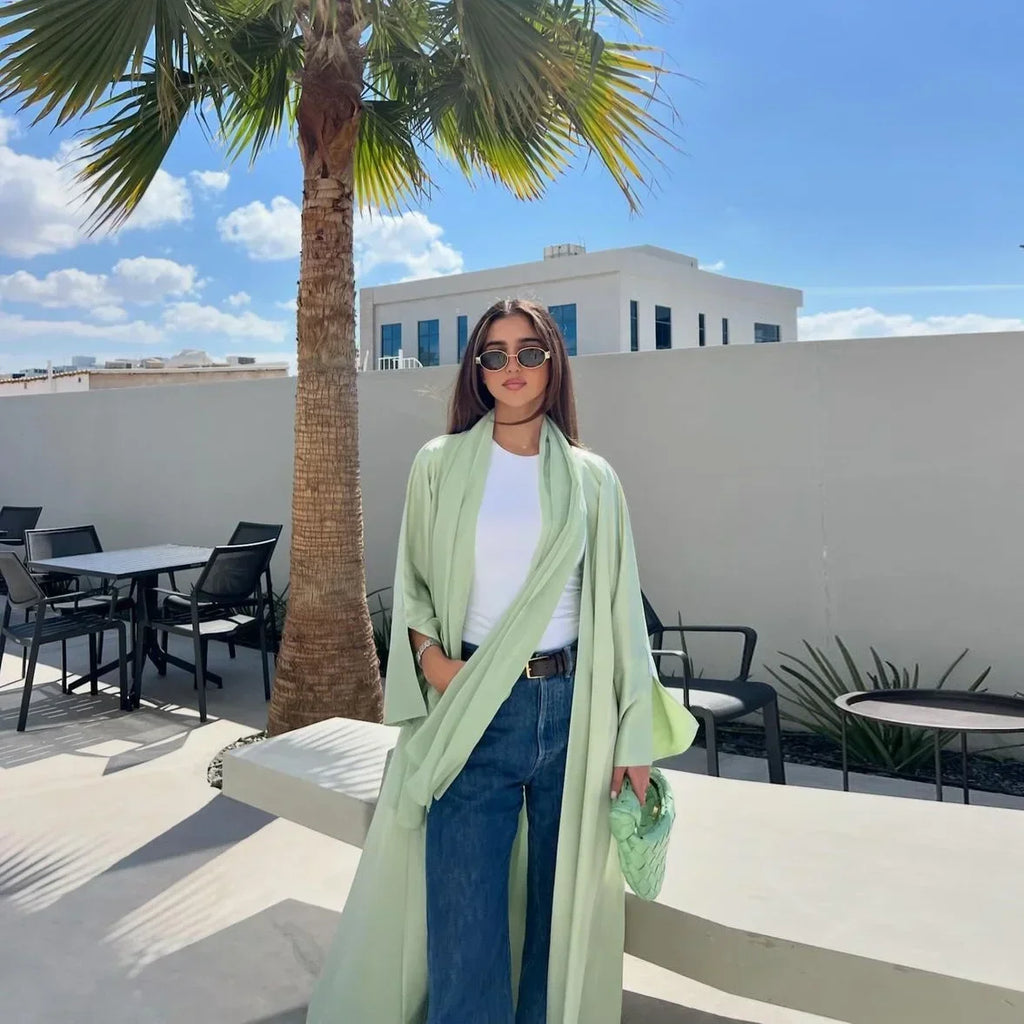 Muslim Women Pink Satin Kimono Abaya Damen Dubai Elegant Luxury Kaftan Modest Dress Islam Caftan Marocain Robe Femme Musulmane