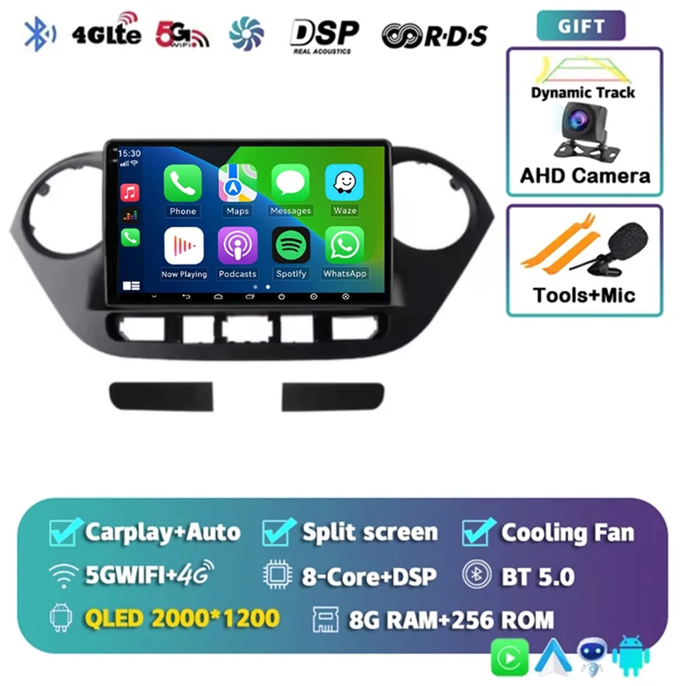 Android 14 For Hyundai i10 2 2013 -2018 LHD 2K QLED Stereo Car Radio Multimedia Video Player GPS AI Voice CarPlay 4G Navigation