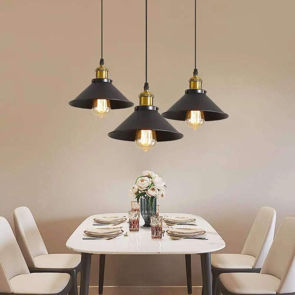 3 Lights Vintage Industrial Pendant Light, Metal Edison Design, Black Metal Hanging Chandeliers, E27 Ceiling Lighting for Kitchen