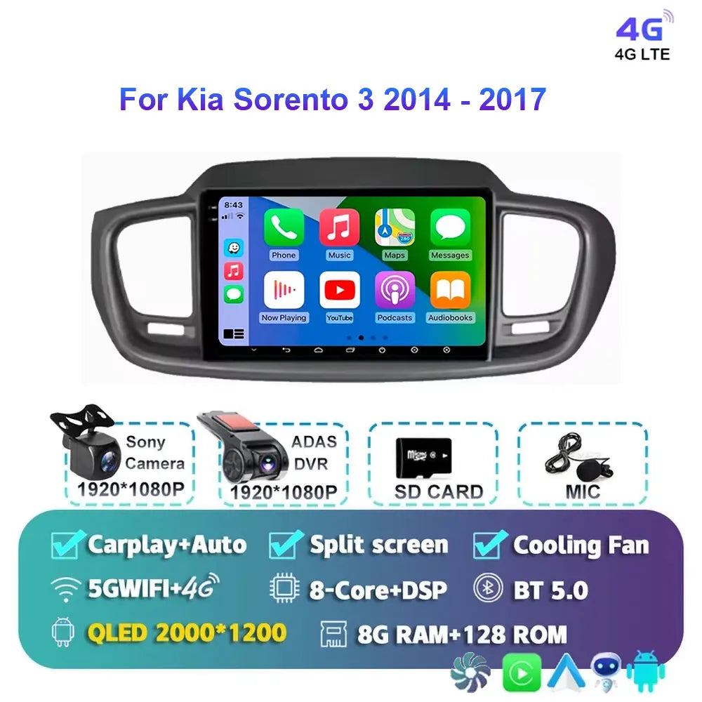 Android 15 For Kia Sorento 3 2014 - 2017 Car Radio Multimedia Video Player Navigation stereo GPS Android 10 No 2din 2 din dvd