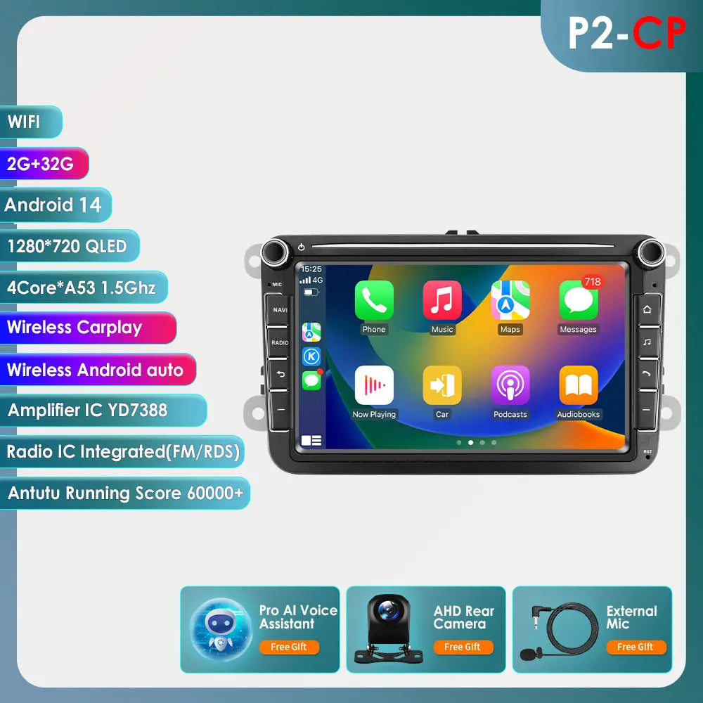 For Volkswagen Passat B6 VW Golf 5 Transporter Polo Jetta Skoda Seat Android 14 Carplay 2 Din Car Radio Multimedia Player GPS 4G