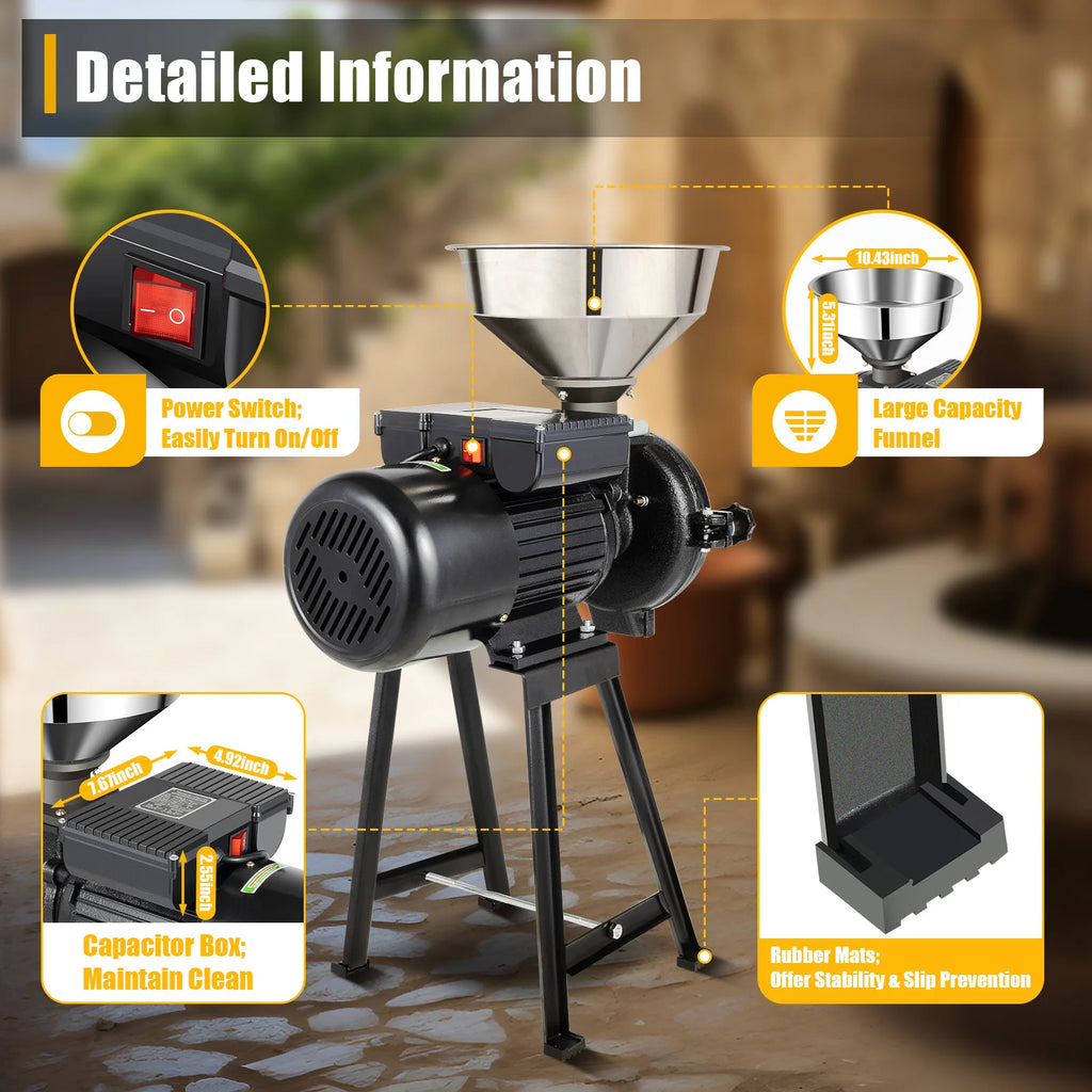 Electric Grain Mill,Dry Grain Wheat Grinder Coffee Bean Milling  and Grinding Machine ,with Stainless Steel Funnel,110/220V