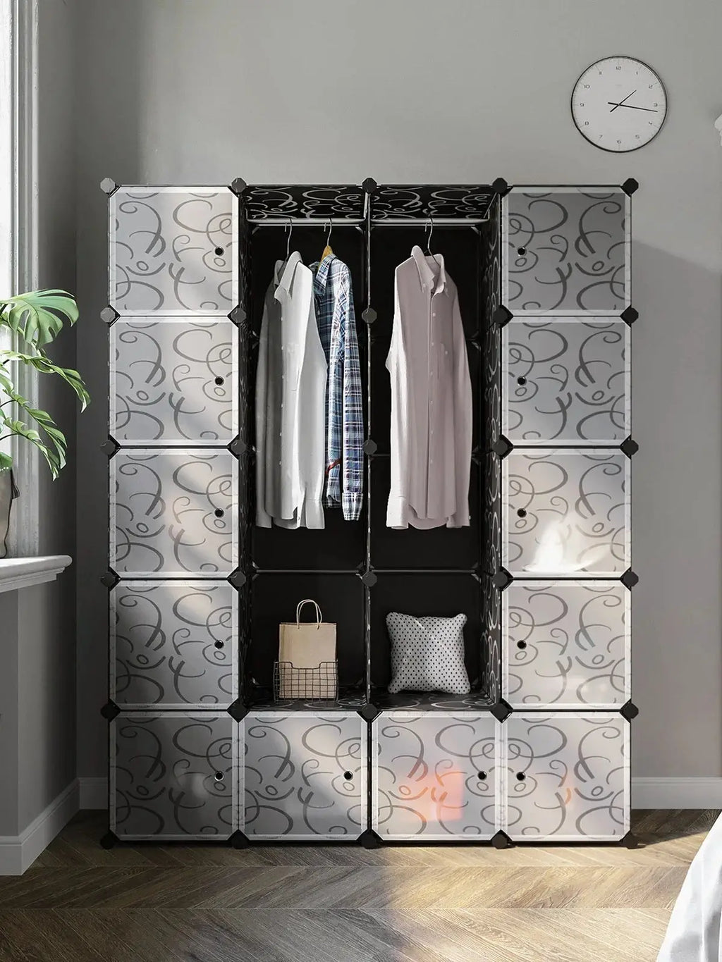 SONGMICS Closet Wardrobe Storage System with 2 Racks 178x143x36cm