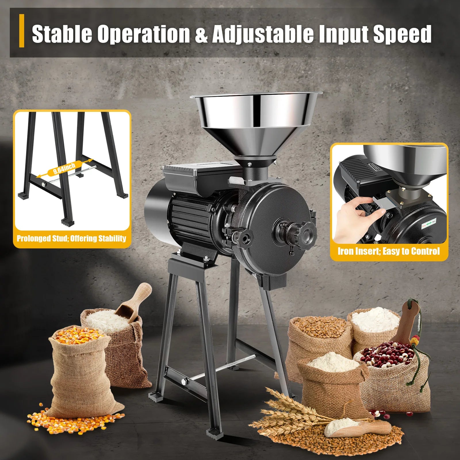Electric Grain Mill,Dry Grain Wheat Grinder Coffee Bean Milling  and Grinding Machine ,with Stainless Steel Funnel,110/220V